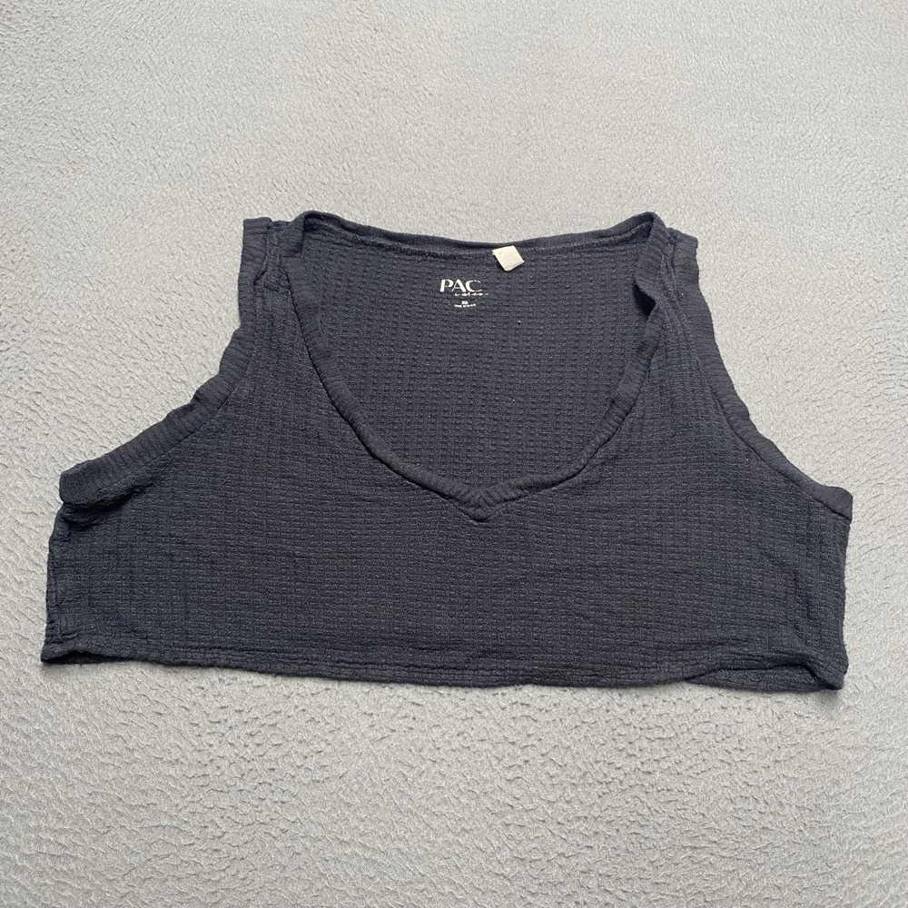 PAC Cares Tank Top Womens XS Gray V Neck Cropped Waffle Knit Stretch Casual